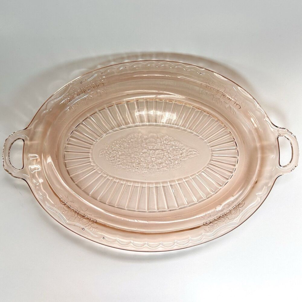 1930’s Vintage Rose Pink Depression Glass 14" Oval Serving Platter